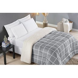 Coberdrom Sherpa e Flannel Austin Casal Padrão Manta 150g 01 Peça - Cinza Bia Enxovais - 5