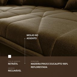 Sofá Retrátil/Reclinável Trento 2,30m Suede Velut Bege c/ Molas no Assento - King House - 6