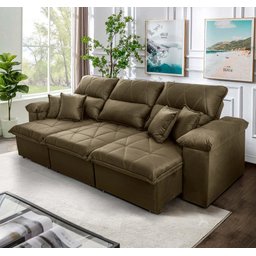 Sofá Retrátil/Reclinável Trento 2,30m Suede Velut Bege c/ Molas no Assento - King House - 2