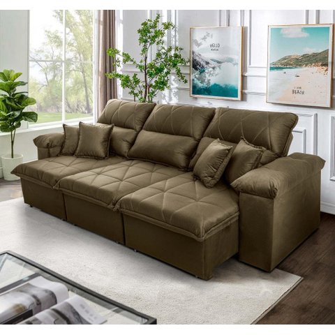 Sofá Retrátil/Reclinável Trento 2,30m Suede Velut Bege c/ Molas no Assento - King House
