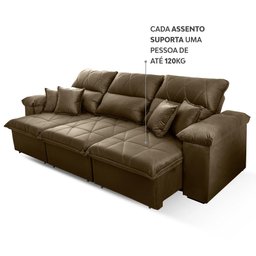 Sofá Retrátil/Reclinável Trento 2,30m Suede Velut Bege c/ Molas no Assento - King House - 8