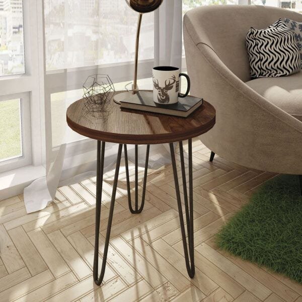 Mesa Lateral Redonda Iron Havana 45 cm Pés de Ferro - D'Rossi - 3