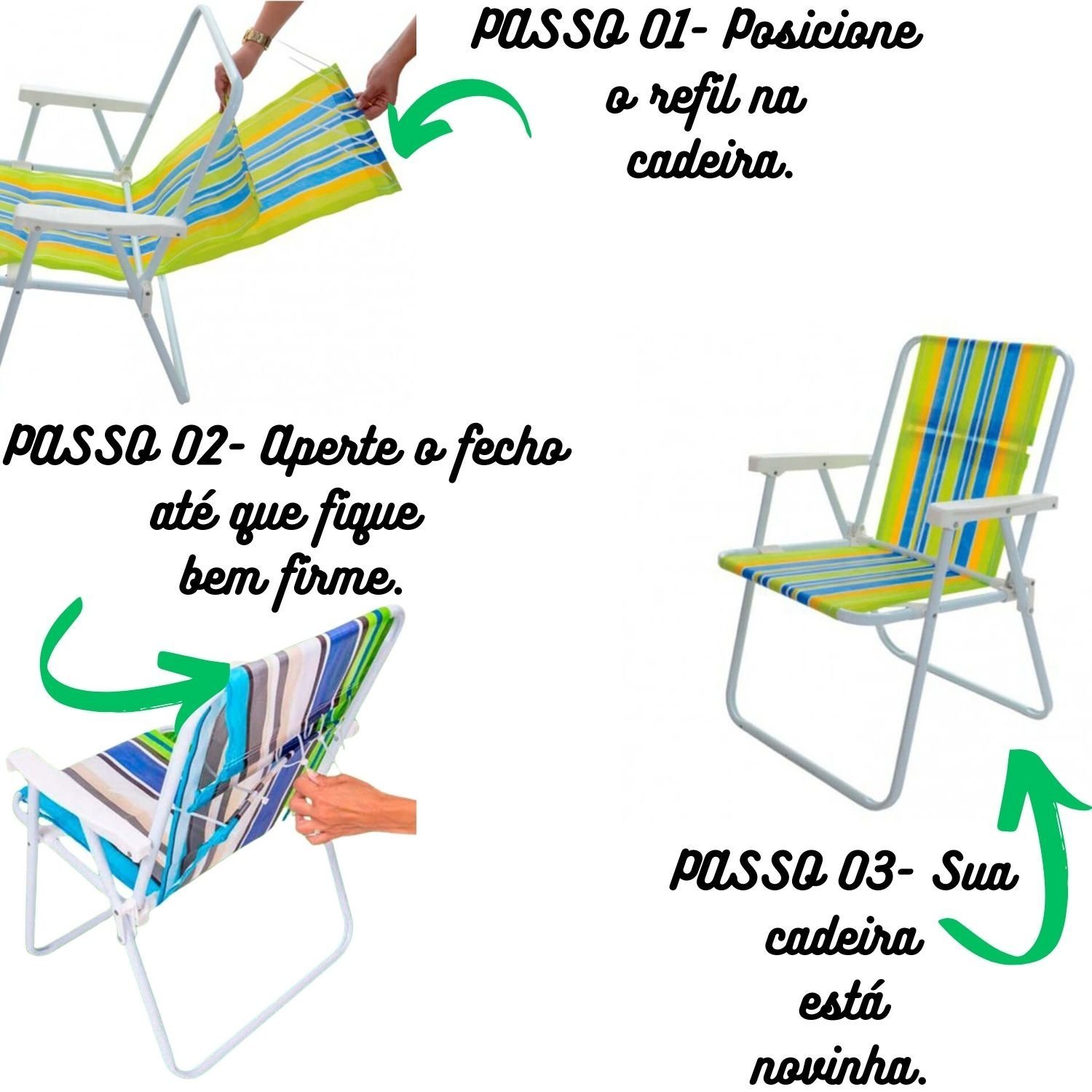 Kit 5 Capas Refil Cadeira de Praia Dobrável Fácil Substituição Vermelho/branco - 4