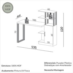 Escrivaninha para Escritório 100% Mdf Industrial - 2