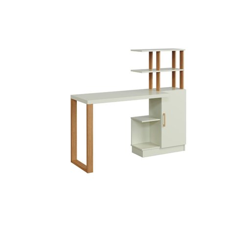 Escrivaninha Mesa Escritório 100% MDF 135cm Industrial Freijo e Off White Branco