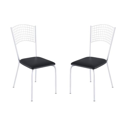 Kit 2 Cadeiras de Jantar Aço com Assento Estofado Multimóveis Cr50268 Branco/preto