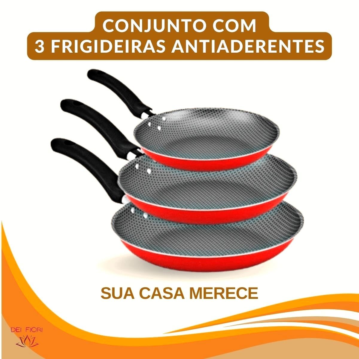 Kit Jogo Conjunto Frigideiras Antiaderentes 3 Peças Vermelha Aluminio Tres Tamanhos Omelete Panqueca - 5