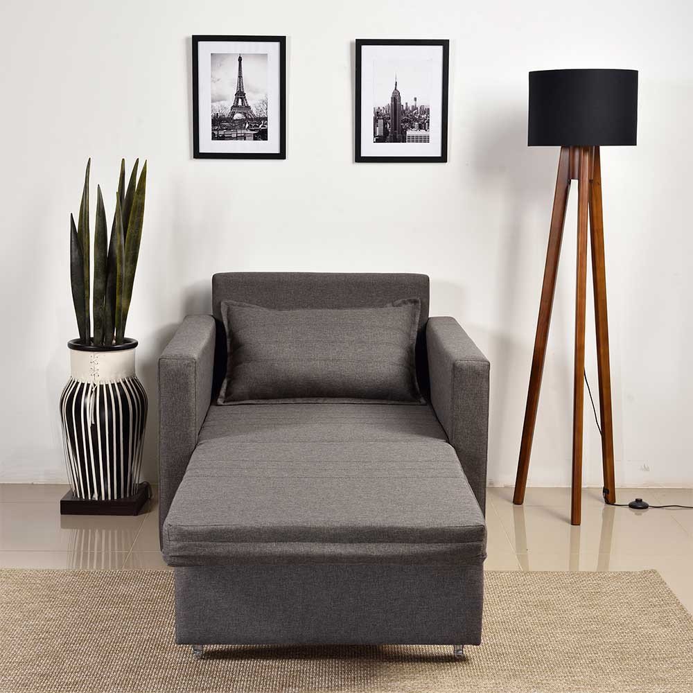 Sofá Cama Retrátil Solteiro Bono Cool Home Linho Cinza | MadeiraMadeira