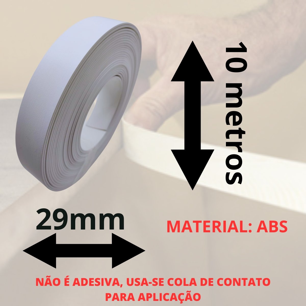 Fita de Borda Abs Branca Tx Fosca 29mm X 2mm X 10m para Moveis Acabamento Mdf - 3