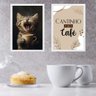 Kit 2 Quadros Cantinho do Café - Gatinho 45x34cm - com Vidro:moldura Branca - 2