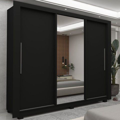 Guarda-Roupa Casal 3 Portas com 1 Porta Espelho com Pés 100% MDF Roma