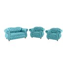 Ver imagem 1 de Sofá Chesterfield Merlo 2 lugares 2,30 + 2 Poltronas - Suede Azul Tiffany / decoração, recepção, sal