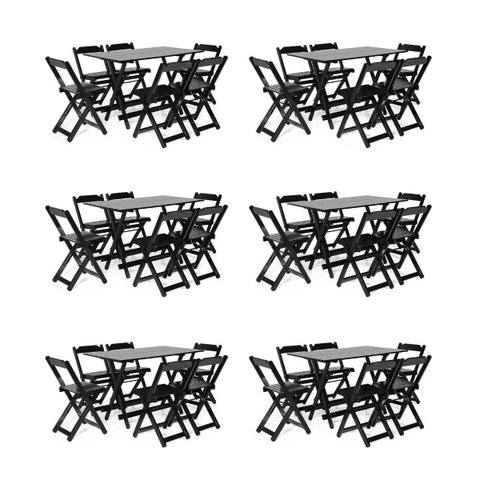 Kit 6 Conjuntos Dobráveis 120 x 70 com 6 Cadeiras Preto - m.B Móveis
