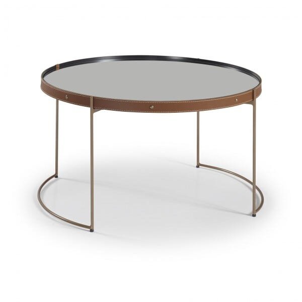 Mesa de Centro Redonda 75cm Onix Couro Caramelo com Metal Cobre D'Rossi - 1