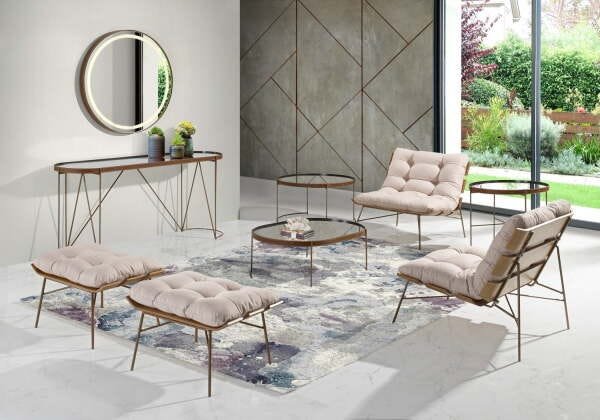 Mesa de Centro Redonda 75cm Onix Couro Caramelo com Metal Cobre D'Rossi - 2