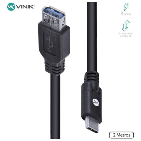 Cabo Usb Tipo C P-extensor Usb a Fêmea V3.2 Gen1 5gbps 2 Mts