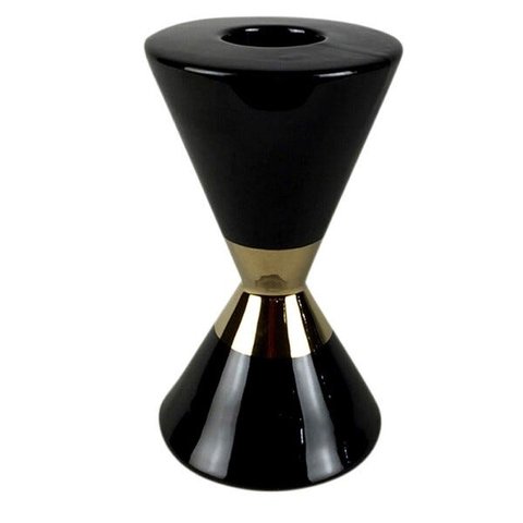 Castiçal Decorativo Cerâmica Preto e Dourado 18,5 cm D'Rossi