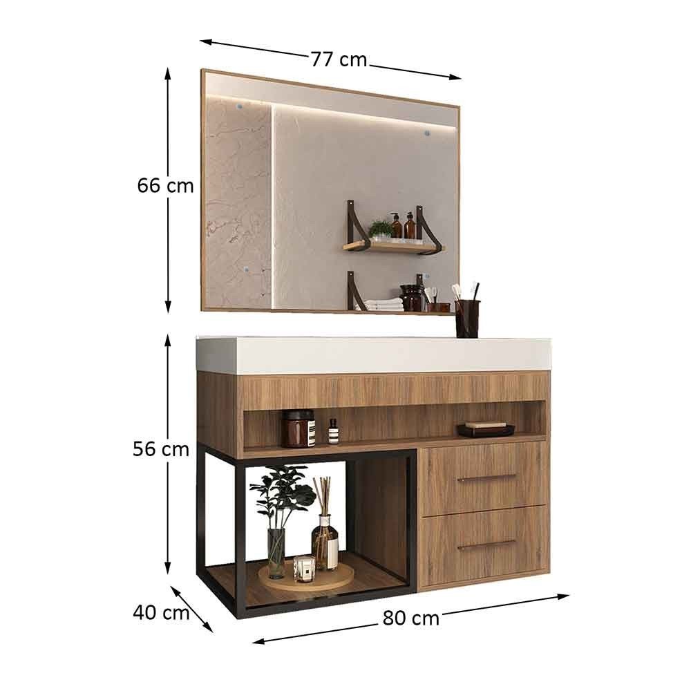 Gabinete para Banheiro com Cuba e Espelheira New Plus Noce - Moville - 3