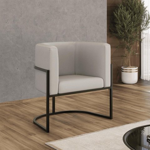 Poltrona Corino Decorativa Lua Recepção Base Ferro Black Cor:bege