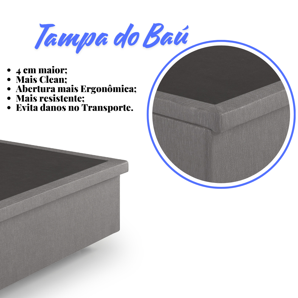 Cama Box Casal com Baú 138x188x42 com Pistão a Gás Courino Linho - 7