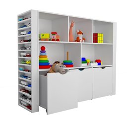 Estante Organizadora Infantil Porta Livros e Carrinhos com Baús Ava 100% Mdf Woodcore - 2