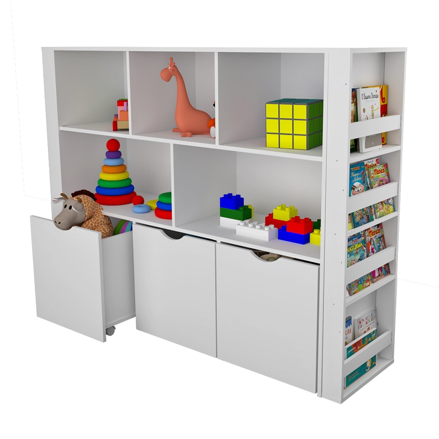 Estante Organizadora Infantil Porta Livros e Carrinhos com Baús Ava 100% MDF WoodCore - 4