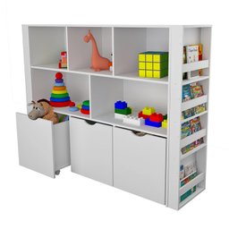 Estante Organizadora Infantil Porta Livros e Carrinhos com Baús Ava 100% Mdf Woodcore - 4