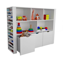 Estante Organizadora Infantil Porta Livros e Carrinhos com Baús Ava 100% Mdf Woodcore - 1