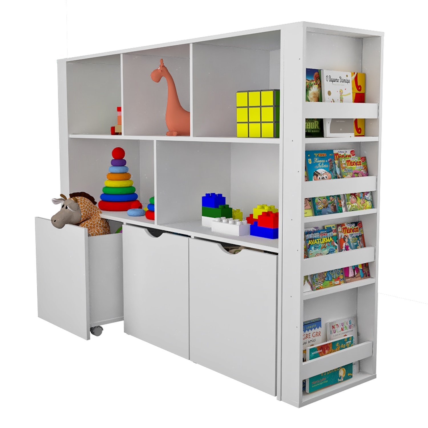 Estante Organizadora Infantil Porta Livros e Carrinhos com Baús Ava 100% MDF WoodCore - 3