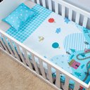 Ver imagem 1 de Jogo Lençol Berço Americano 3 Peças Infantil Estampado Fronha Elástico Menino Menina Carrinhos Azul
