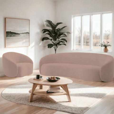 Kit Sofá 3 Lugares 200cm e Poltrona Orgânico Luxo Recepção Sala de Estar e Tv Amore Linho Rose- Mabe