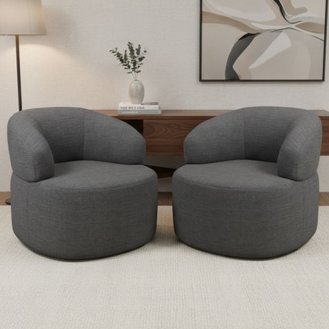 Kit 02 Poltronas Giratória Orgânica para Sala de Estar Living Helena L02 Linho Cinza Escuro - Lyam D
