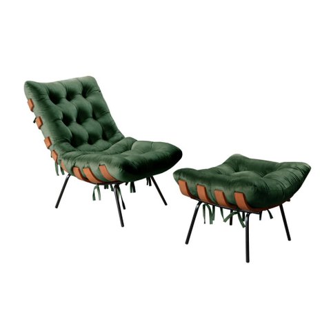 Poltrona Costela com Puff Cor:Veludo Verde 270