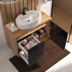Conjunto para Banheiro Clarice 78cm C/ Tampo Painel e Espelho Orgânico Led - Fabribam - 2
