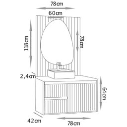 Conjunto para Banheiro Clarice 78cm C/ Tampo Painel e Espelho Orgânico Led - Fabribam - 4