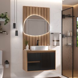 Conjunto para Banheiro Clarice 78cm C/ Tampo Painel e Espelho Orgânico Led - Fabribam - 1