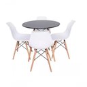 Ver imagem 1 de Conjunto de Mesa de Jantar Eames Eiffel Redonda 110cm Tampo de Madeira Preto com 4 Cadeiras Brancas