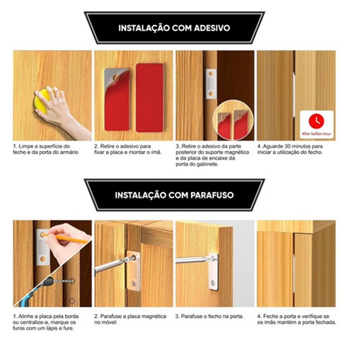 Fecho Magnetico Ima Inox Para Porta Fecha Trava Armario Gaveta 8 Peças Quarto Cozinha Sala Ultrafino - 8