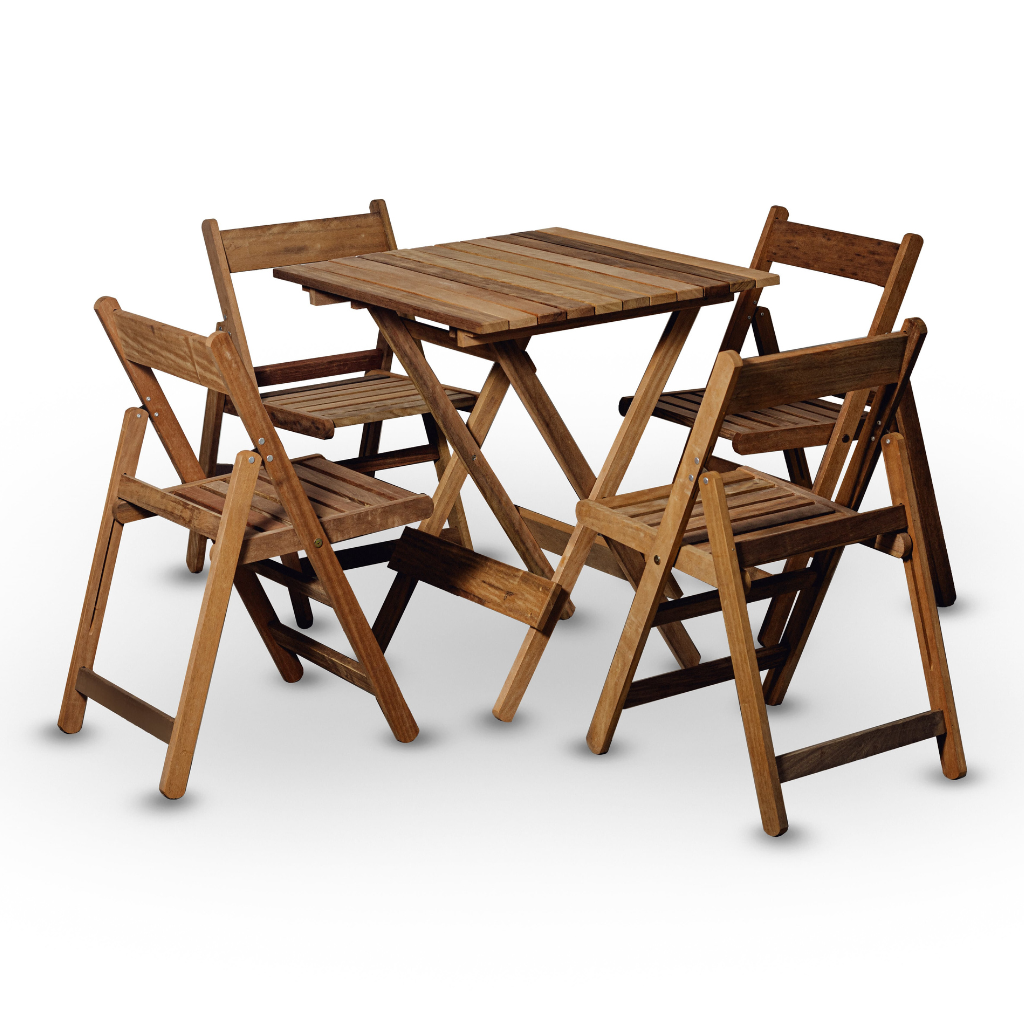 Conjunto de Mesa 70x70 e 04 Cadeiras Davos em Madeira Nobre Marcenaria Real