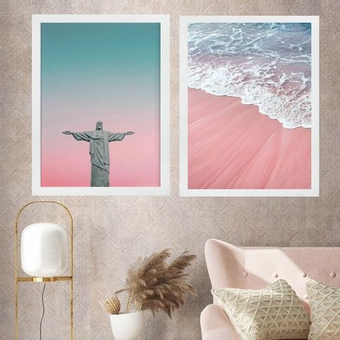 Kit 2 Quadros Rio de Janeiro - Candy Colors 24x18cm - com Vidro:moldura Branca