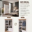 Ver imagem 2 de Guarda Roupa Solteiro 4 Portas 2 Gav Espelho Roupeiro Quarto Branco Camarim