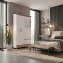 Ver imagem 1 de Guarda Roupa Solteiro 4 Portas 2 Gav Espelho Roupeiro Quarto Branco Camarim