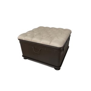 Puff Baú Capitonê Quadrado em Linho Rústico - Areia