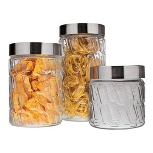 Kit 3 Potes Euro Home Mosaico Vidro Tampa de Rosquear - Aço Inox