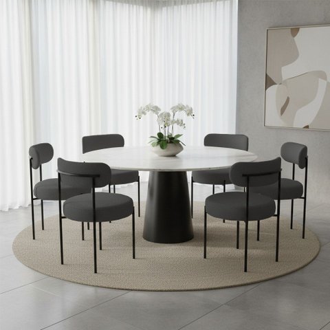 Cadeira Sala de Jantar Margara Kit 6 em Aço Preto Bouclê D03 - D'Rossi