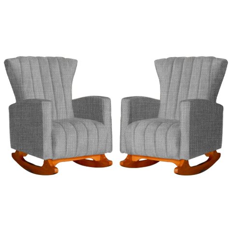 Conjunto 2 Poltronas Estofadas de Balanço Melinda Linho Cinza - LM DECOR