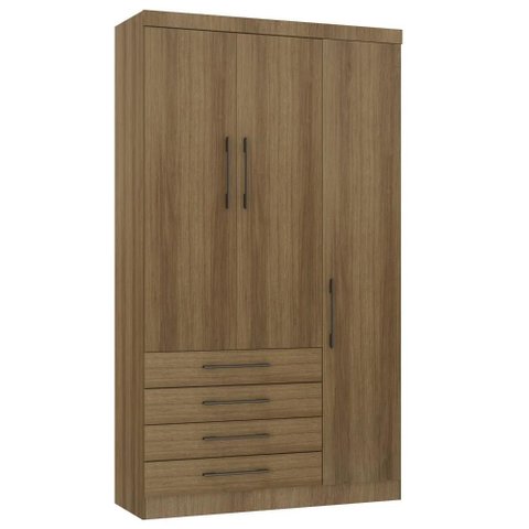 Guarda Roupa Solteiro 132cm 3 Portas 4 Gavetas Delphi Avelã L01 - Mpozenato