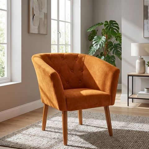 Poltrona Estofada Tecido Veludo para Salão de Beleza Elegante Confortável Pés de Madeira Resistente