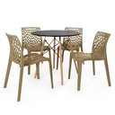 Ver imagem 1 de Conjunto Mesa de Jantar Redonda Eiffel Preta 80cm com 4 Cadeiras Gruvyer - Nude