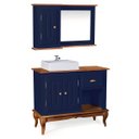 Ver imagem 1 de Gabinete para Banheiro 2 Portas com Cuba e Espelheira Dália 3058 - Azul Petróleo/imbuia Glazer
